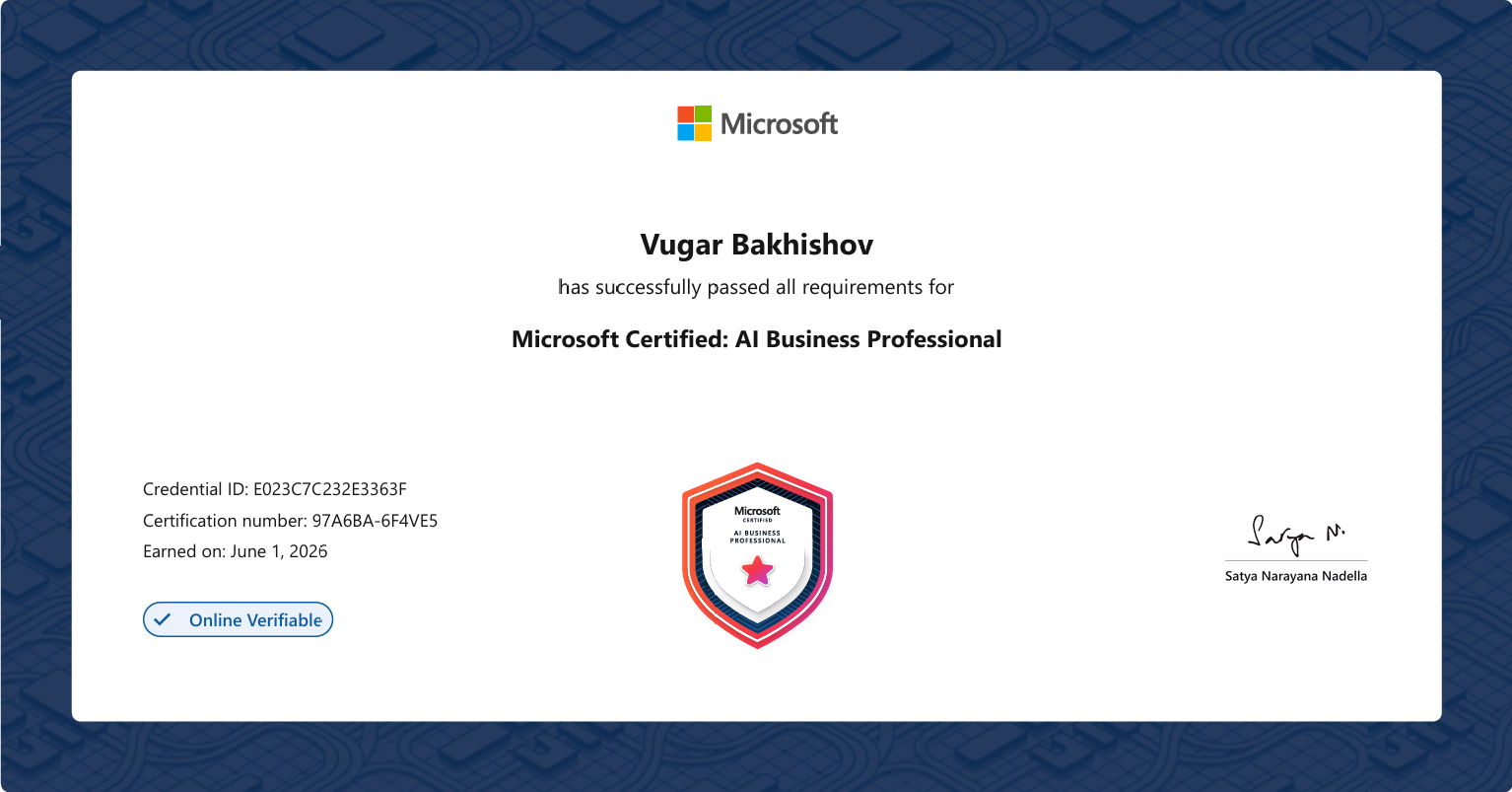 Microsoft Certified: AI Business Professional sertifikatı
